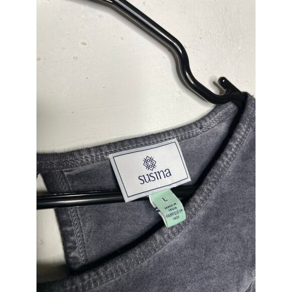 NEW Susina Ruffle Trim Blouse Burnout Gray Size Large Short Sleeve - Picture 2 of 6